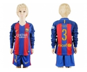 Barcelona #3 Pique Home Long Sleeves Kid Soccer Club Jersey