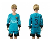 Barcelona #3 Pique SEC Away Long Sleeves Kid Soccer Club Jersey