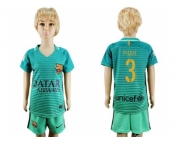 Barcelona #3 Pique Sec Away Kid Soccer Club Jersey