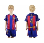 Barcelona #4 I.Rakitic Home Kid Soccer Club Jersey