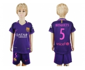 Barcelona #5 Busquets Away Kid Soccer Club Jerse