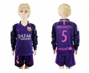 Barcelona #5 Busquets Away Long Sleeves Kid Soccer Club Jersey