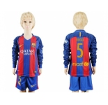 Barcelona #5 Sergio Home Long Sleeves Kid Soccer Club Jersey
