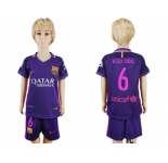 Barcelona #6 Aleix Vidal Away Kid Soccer Club Jersey