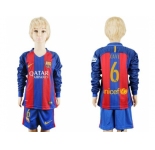 Barcelona #6 Xavi Home Long Sleeves Kid Soccer Club Jersey