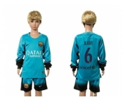 Barcelona #6 Xavi SEC Away Long Sleeves Kid Soccer Club Jersey