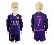 Barcelona #7 Arda Away Long Sleeves Kid Soccer Club Jersey