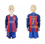 Barcelona #7 Arda Home Long Sleeves Kid Soccer Club Jersey