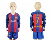 Barcelona #7 Arda Home Long Sleeves Kid Soccer Club Jersey