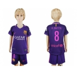 Barcelona #8 A.Iniesta Away Kid Soccer Club Jersey