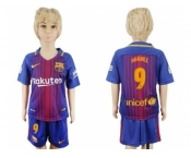 Barcelona #9 Suarez Home Kid Soccer Club Jersey.