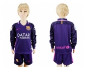 Barcelona Blank Away Long Sleeves Kid Soccer Club Jersey
