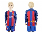 Barcelona Blank Home Long Sleeves Kid Soccer Club Jersey
