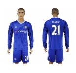 Chelsea #21 Matic Home Long Sleeves Soccer Club Jersey