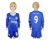Chelsea #9 Falcao Home Long Sleeves Kid Soccer Club Jersey