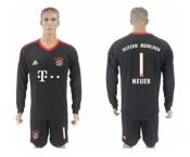 Bayern Munchen #1 Neuer Black Goalkeeper Long Sleeves Soccer Club Jersey