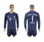 Bayern Munchen #1 Neuer Dark Blue Goalkeeper Long Sleeves Soccer Club Jersey