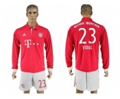 Bayern Munchen #23 Vidal Home Long Sleeves Soccer Club Jersey