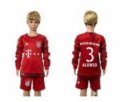 Bayern Munchen #3 Alonso Home Long Sleeves Kid Soccer Club Jersey