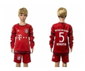 Bayern Munchen #5 Benatia Home Long Sleeves Kid Soccer Club Jersey