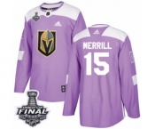 Men Adidas Vegas Golden Knights #15 Jon Merrill Authentic Purple Fights Cancer Practice 2018 Stanley Cup Final NHL Jersey