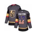 Men Adidas Vegas Golden Knights #17 Vegas Strong Grey Home Authentic USA Flag Stitched NHL Jersey