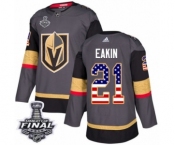 Men Adidas Vegas Golden Knights #21 Cody Eakin Authentic Gray USA Flag Fashion 2018 Stanley Cup Final NHL Jersey