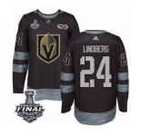 Men Adidas Vegas Golden Knights #24 Oscar Lindberg Authentic Black 1917-2017 100th Anniversary 2018 Stanley Cup Final NHL Jersey