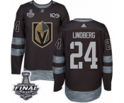Men Adidas Vegas Golden Knights #24 Oscar Lindberg Authentic Black 1917-2017 100th Anniversary 2018 Stanley Cup Final NHL Jersey