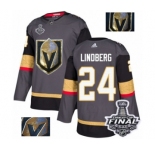 Men Adidas Vegas Golden Knights #24 Oscar Lindberg Authentic Gray Fashion Gold 2018 Stanley Cup Final NHL Jersey