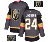 Men Adidas Vegas Golden Knights #24 Oscar Lindberg Authentic Gray Fashion Gold NHL Jersey