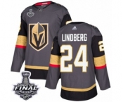 Men Adidas Vegas Golden Knights #24 Oscar Lindberg Premier Gray Home 2018 Stanley Cup Final NHL Jersey