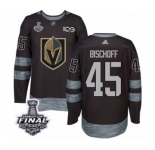 Men Adidas Vegas Golden Knights #45 Jake Bischoff Authentic Black 1917-2017 100th Anniversary 2018 Stanley Cup Final NHL Jersey