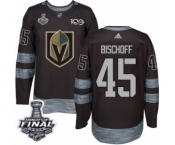 Men Adidas Vegas Golden Knights #45 Jake Bischoff Authentic Black 1917-2017 100th Anniversary 2018 Stanley Cup Final NHL Jersey