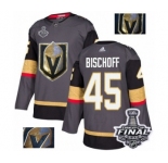 Men Adidas Vegas Golden Knights #45 Jake Bischoff Authentic Gray Fashion Gold 2018 Stanley Cup Final NHL Jersey