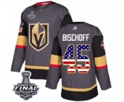 Men Adidas Vegas Golden Knights #45 Jake Bischoff Authentic Gray USA Flag Fashion 2018 Stanley Cup Final NHL Jersey
