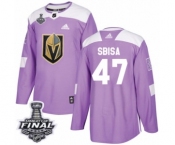 Men Adidas Vegas Golden Knights #47 Luca Sbisa Authentic Purple Fights Cancer Practice 2018 Stanley Cup Final NHL Jersey