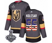 Men Adidas Vegas Golden Knights #55 Keegan Kolesar Authentic Gray USA Flag Fashion 2018 Stanley Cup Final NHL Jersey