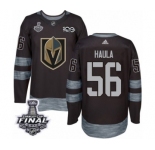 Men Adidas Vegas Golden Knights #56 Erik Haula Authentic Black 1917-2017 100th Anniversary 2018 Stanley Cup Final NHL Jersey