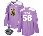 Men Adidas Vegas Golden Knights #56 Erik Haula Authentic Purple Fights Cancer Practice 2018 Stanley Cup Final NHL Jersey
