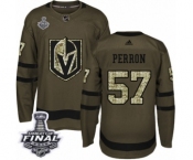 Men Adidas Vegas Golden Knights #57 David Perron Authentic Green Salute to Service 2018 Stanley Cup Final NHL Jersey