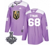 Men Adidas Vegas Golden Knights #68 T.J. Tynan Authentic Purple Fights Cancer Practice 2018 Stanley Cup Final NHL Jersey