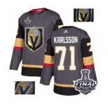 Men Adidas Vegas Golden Knights #71 William Karlsson Authentic Gray Fashion Gold 2018 Stanley Cup Final NHL Jersey