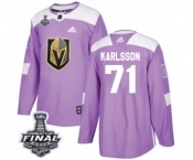 Men Adidas Vegas Golden Knights #71 William Karlsson Authentic Purple Fights Cancer Practice 2018 Stanley Cup Final NHL Jersey