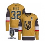 Men's Vegas Golden Knights #32 Jonathan Quick Gold 2023 Stanley Cup Champions Stitched Jersey