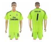 Real Madrid #1 Casillas Shiny Green Goalkeeper Soccer Club Jersey