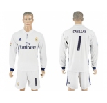 Real Madrid #1 Casillas White Home Long Sleeve Soccer Club Jersey