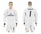 Real Madrid #1 Casillas White Home Long Sleeve Soccer Club Jersey