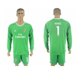 Real Madrid #1 Navas Green Goalkeeper Long Sleeves Soccer Club Jersey