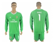 Real Madrid #1 Navas Green Goalkeeper Long Sleeves Soccer Club Jersey
